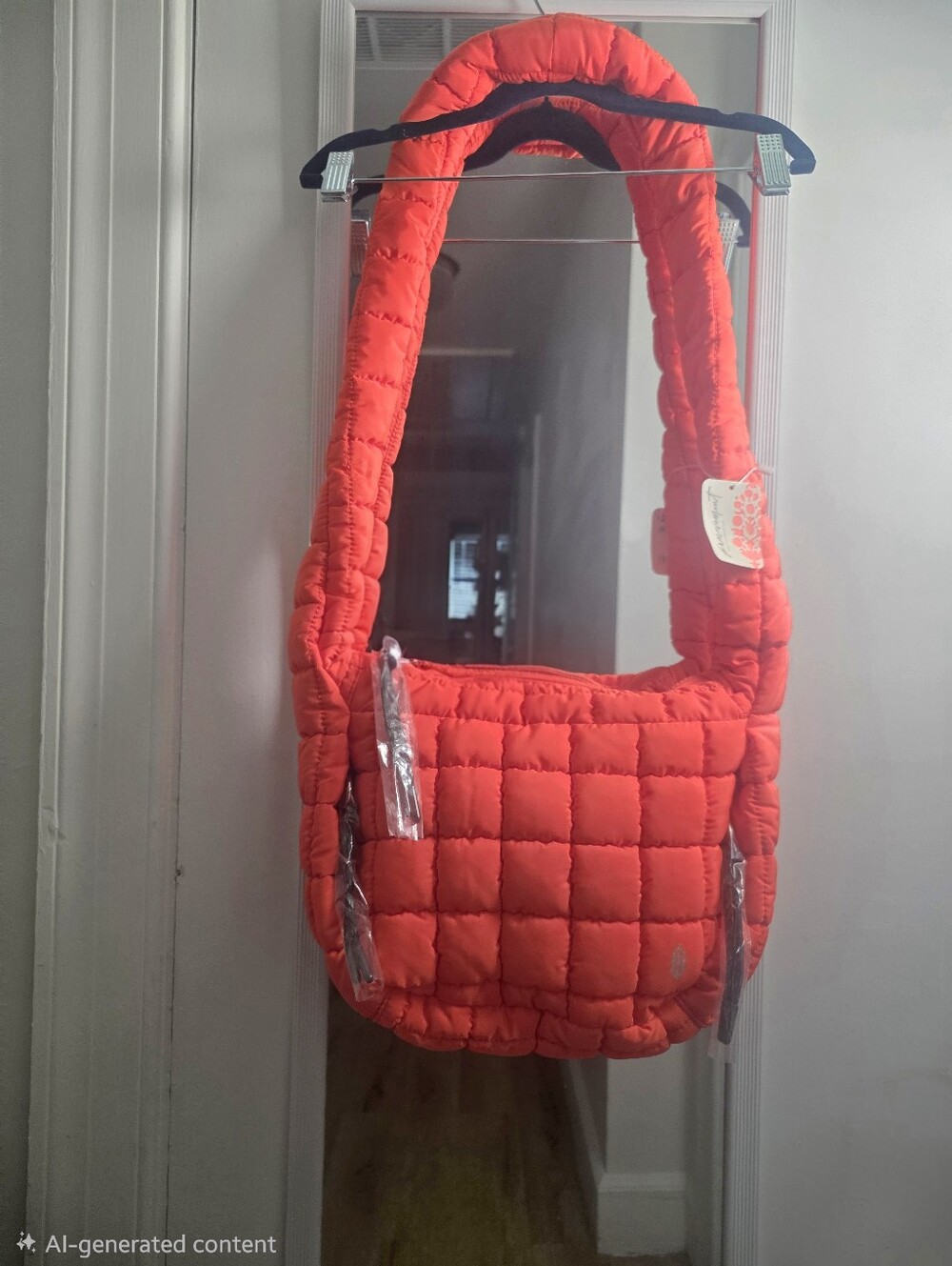 Free People Quilted Baby Carryall Shoulder Bag in "Flame Red" NWT